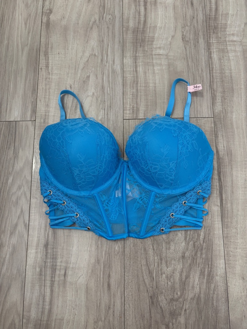 Victoria's Secret Bright Blue Lace Longline Bustier Bra size 34DD